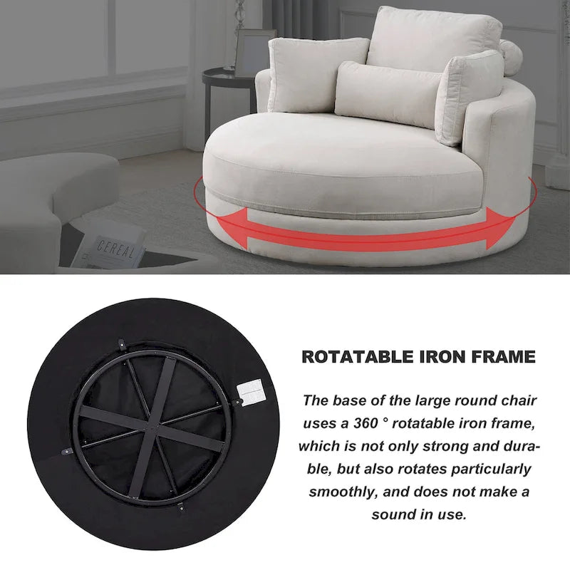 Welike Fauteuil de salon moderne gris pivotant avec pouf de rangement