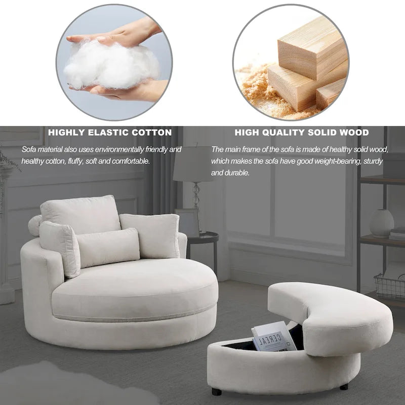 Welike Fauteuil de salon moderne gris pivotant avec pouf de rangement