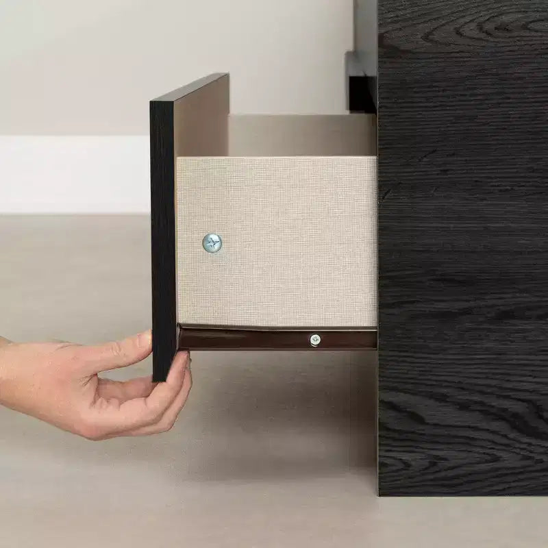 Meuble TV moderne urbain avec 2 tiroirs pour téléviseurs jusqu'à 75", pieds en métal