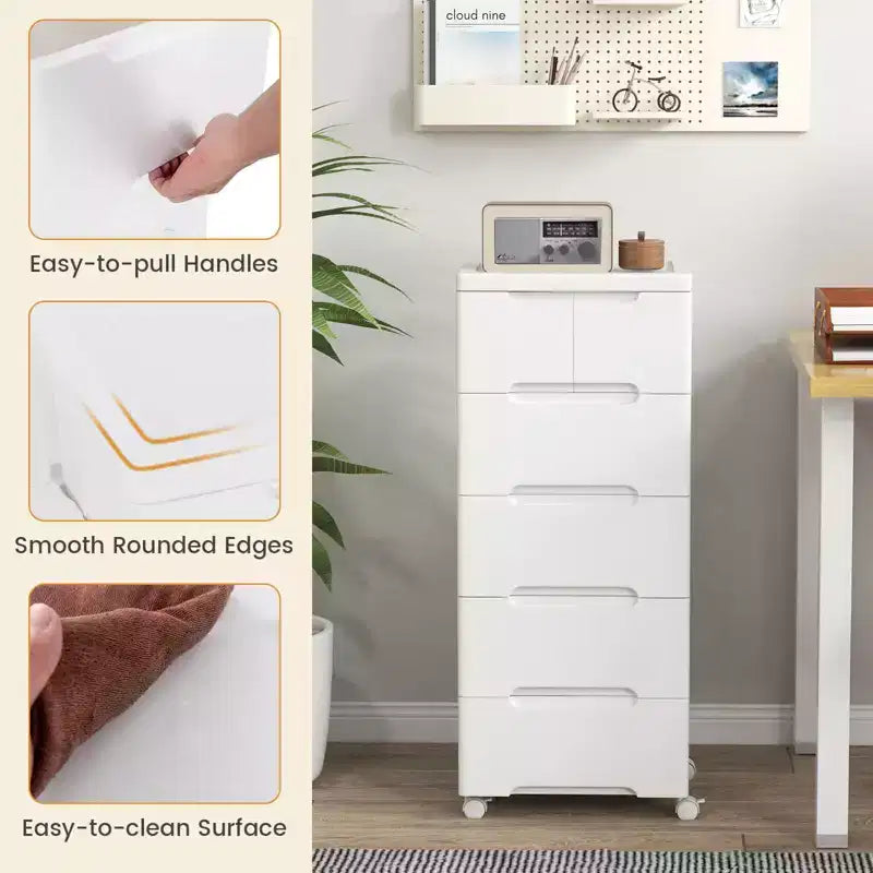 Meuble de rangement à roulettes en plastique à 6 tiroirs avec 4 roues universelles, armoire de commode