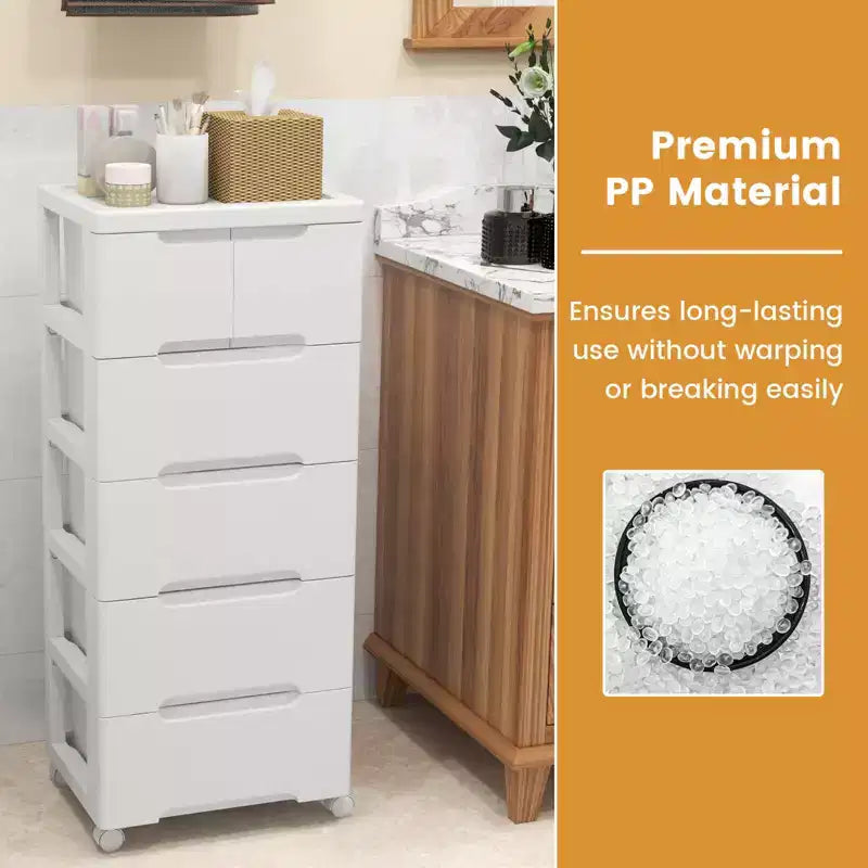 Meuble de rangement à roulettes en plastique à 6 tiroirs avec 4 roues universelles, armoire de commode