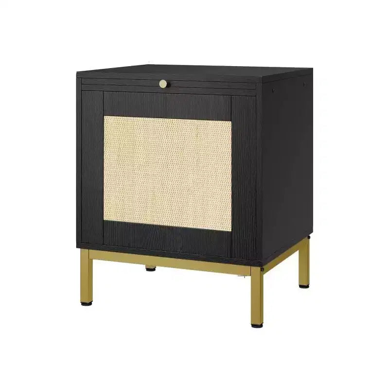 Table d'appoint en rotin, table de chevet en bois avec plateau pour salon, chambre, table d'appoint avec étagère de rangement
