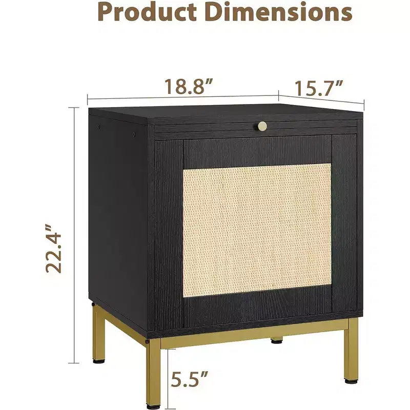 Table d'appoint en rotin, table de chevet en bois avec plateau pour salon, chambre, table d'appoint avec étagère de rangement