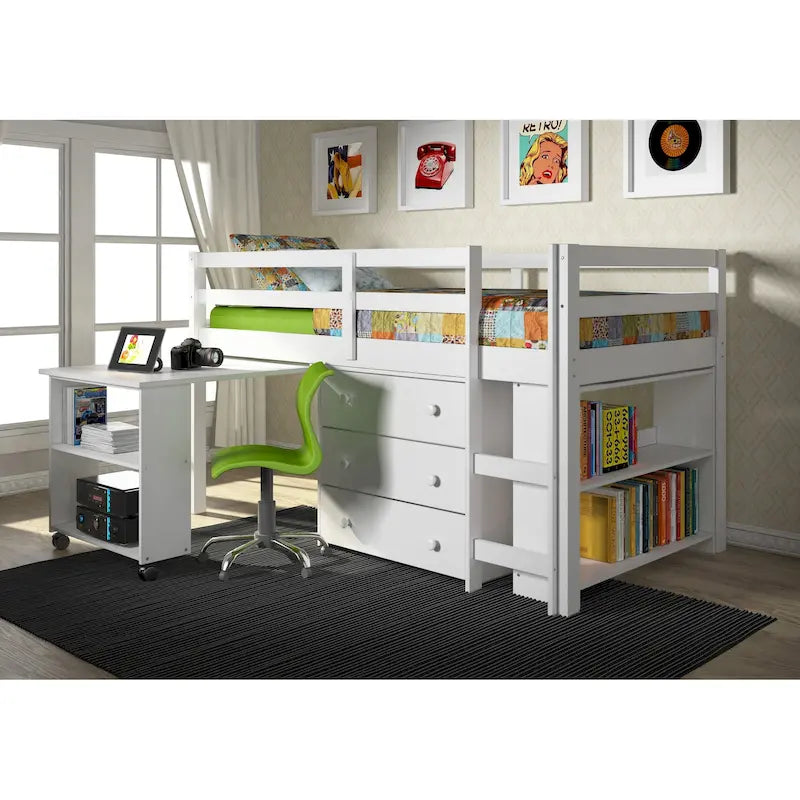Lit surélevé bas avec bureau Donco Kids pour enfants, format double