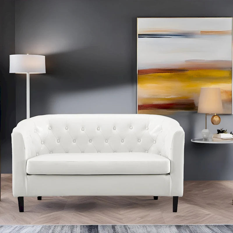 Causeuse en similicuir capitonné de style Mid-Century Modern - Canapé causeuse confortable