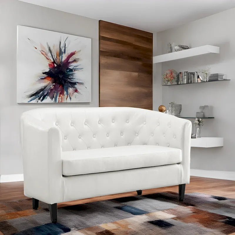 Causeuse en similicuir capitonné de style Mid-Century Modern - Canapé causeuse confortable