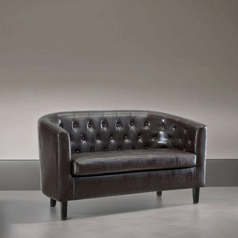 Causeuse en similicuir capitonné de style Mid-Century Modern - Canapé causeuse confortable