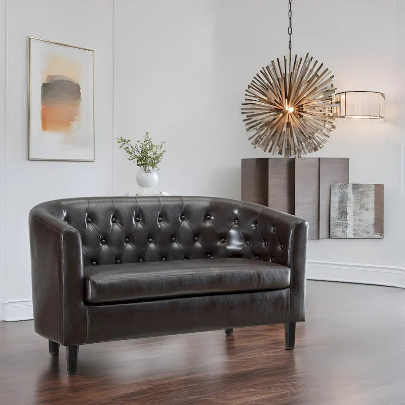 Causeuse en similicuir capitonné de style Mid-Century Modern - Canapé causeuse confortable