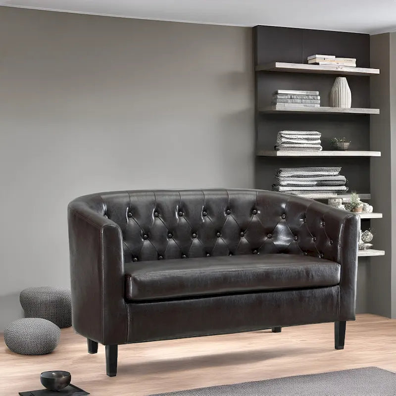 Causeuse en similicuir capitonné de style Mid-Century Modern - Canapé causeuse confortable