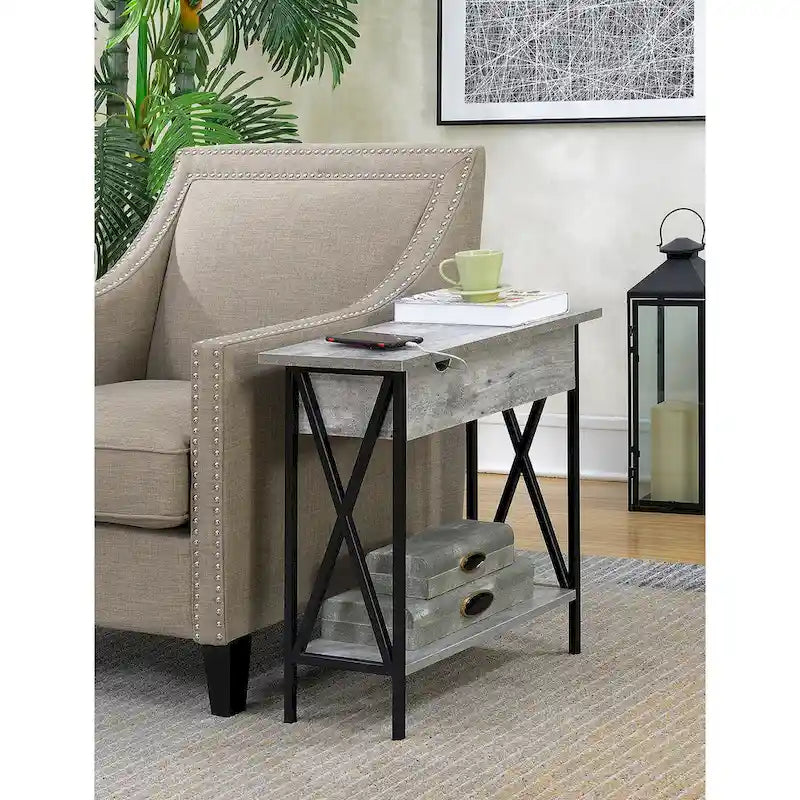 Table d'appoint Tucson de Convenience Concepts avec plateau relevable, station de charge et étagère