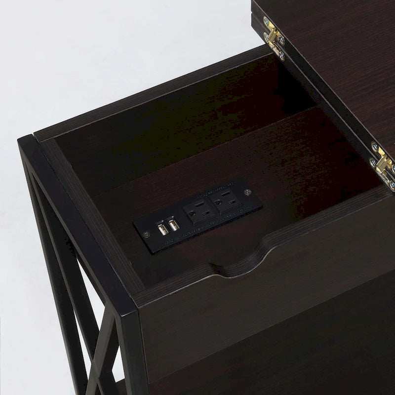 Table d'appoint Tucson de Convenience Concepts avec plateau relevable, station de charge et étagère