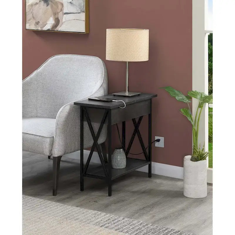 Table d'appoint Tucson de Convenience Concepts avec plateau relevable, station de charge et étagère