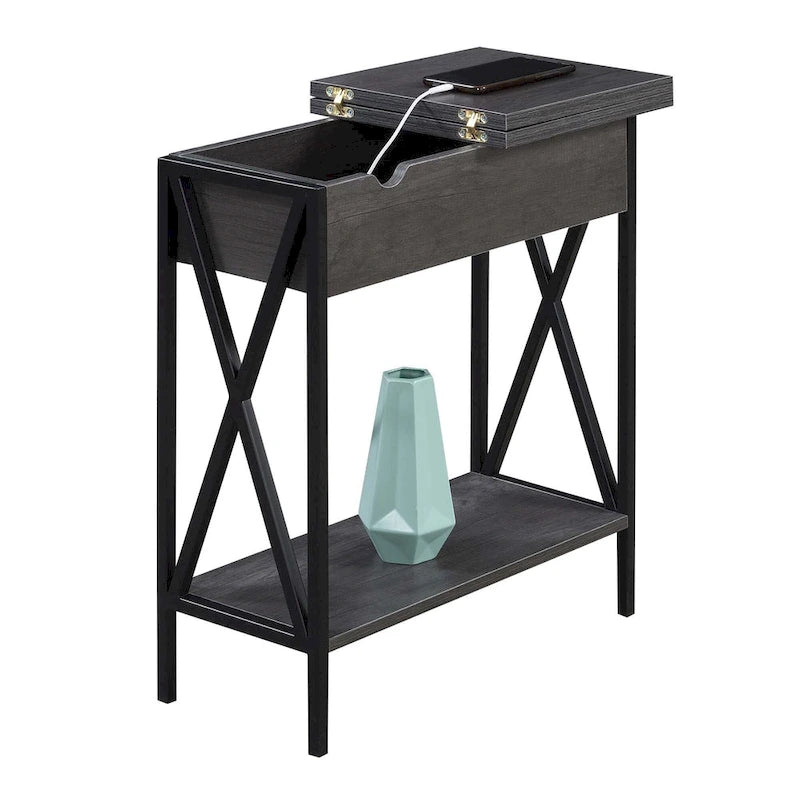 Table d'appoint Tucson de Convenience Concepts avec plateau relevable, station de charge et étagère