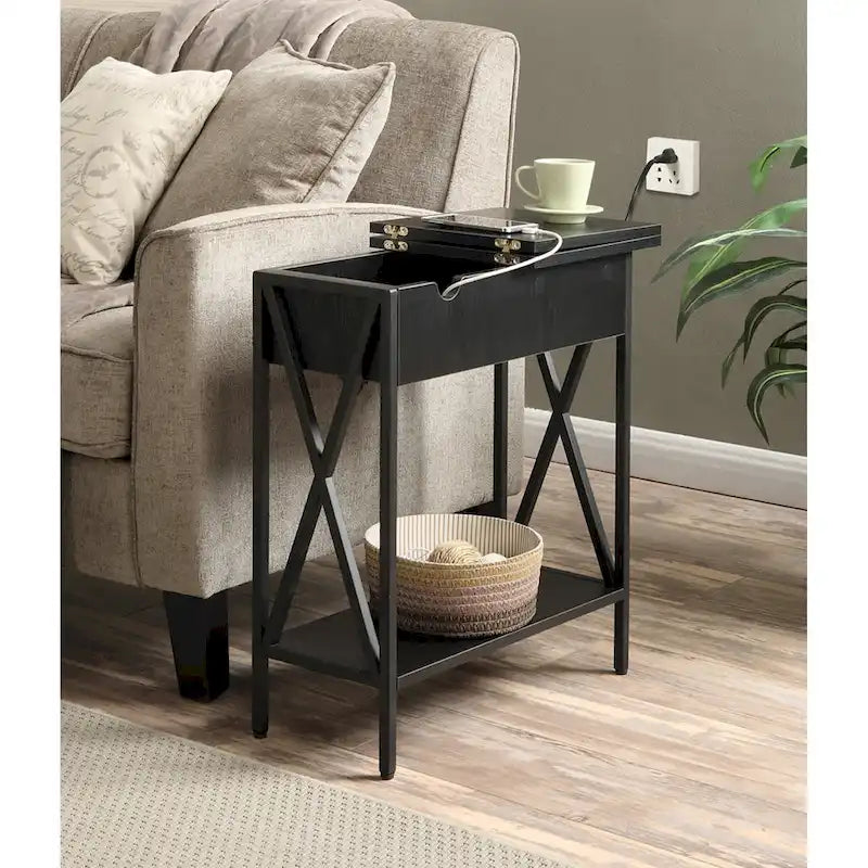 Table d'appoint Tucson de Convenience Concepts avec plateau relevable, station de charge et étagère