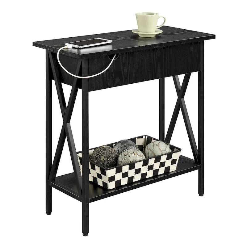 Table d'appoint Tucson de Convenience Concepts avec plateau relevable, station de charge et étagère
