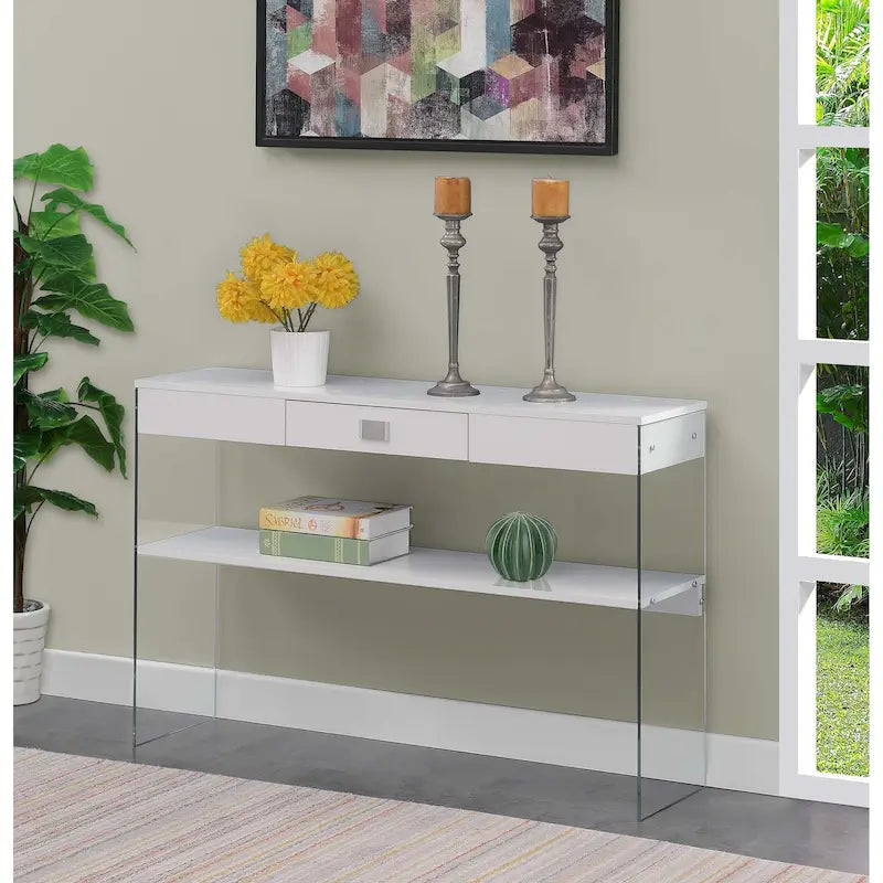 Console de rangement en verre avec 1 tiroir et étagère SoHo de Convenience Concepts