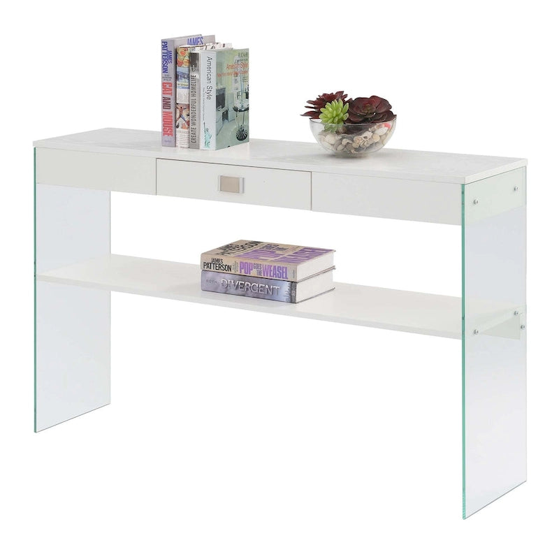 Console de rangement en verre avec 1 tiroir et étagère SoHo de Convenience Concepts