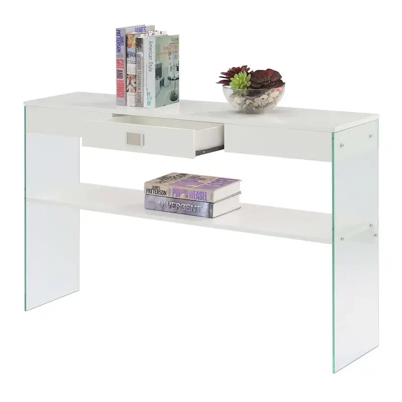 Console de rangement en verre avec 1 tiroir et étagère SoHo de Convenience Concepts