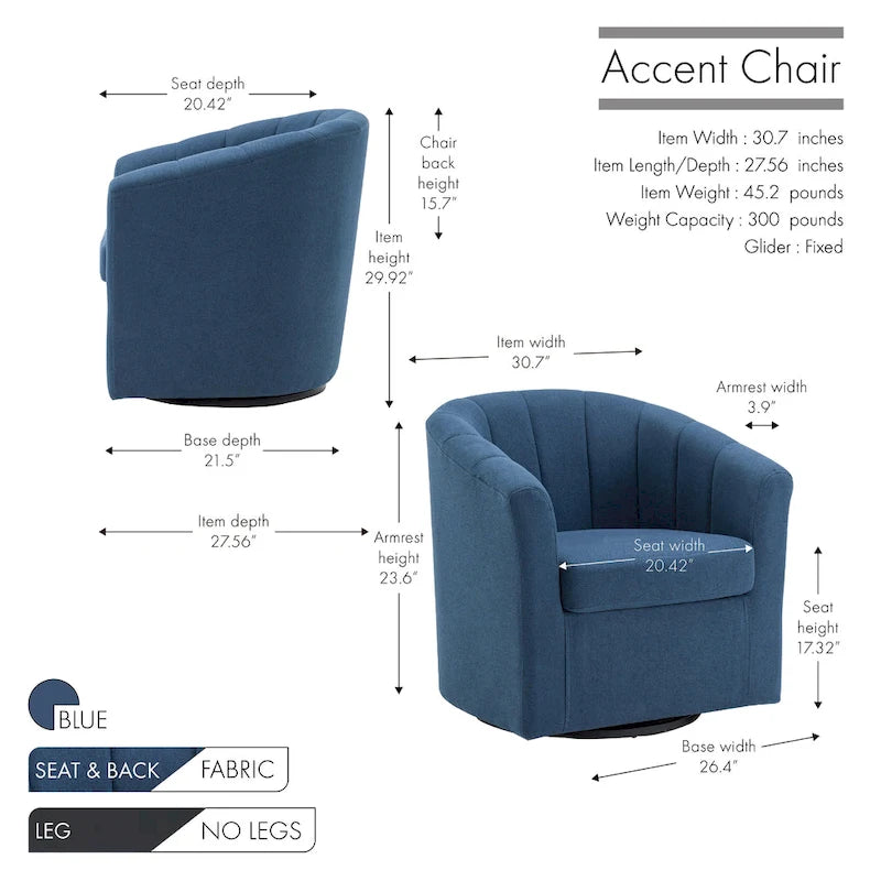 Porthos Home Matilde Fauteuil d'appoint pivotant en tissu avec coussin de siège amovible