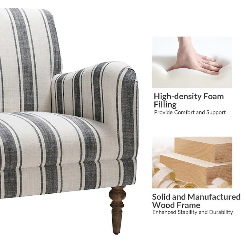 Fauteuil rayé classique et contemporain Seip avec pieds fuseaux par HULALA HOME