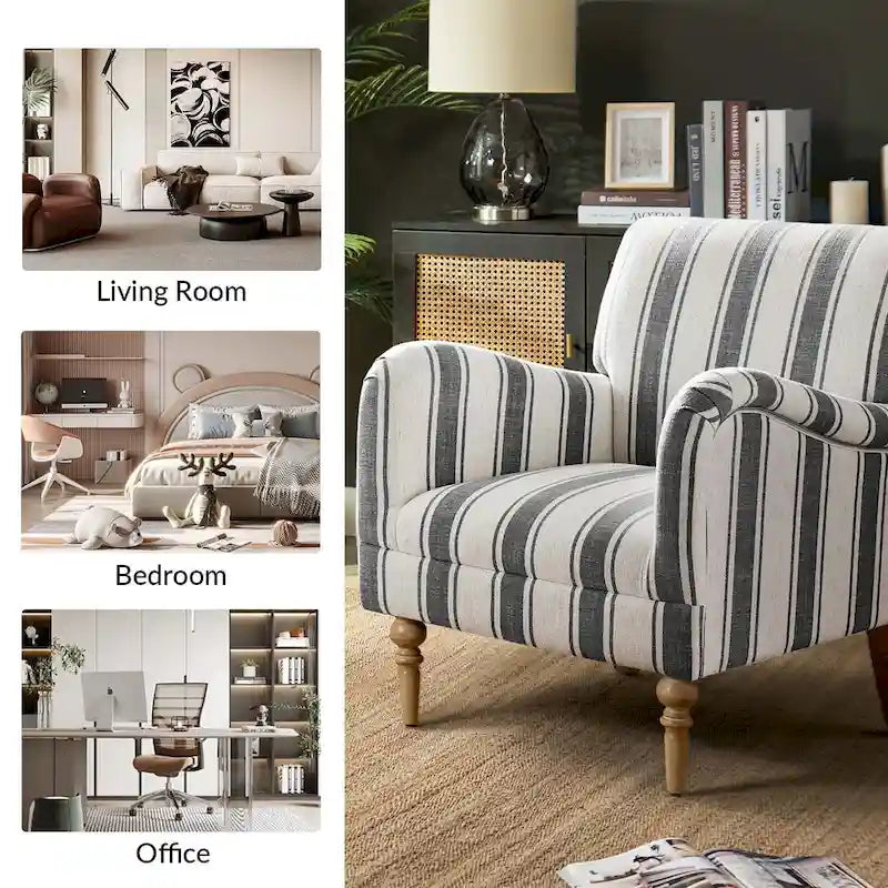 Fauteuil rayé classique et contemporain Seip avec pieds fuseaux par HULALA HOME