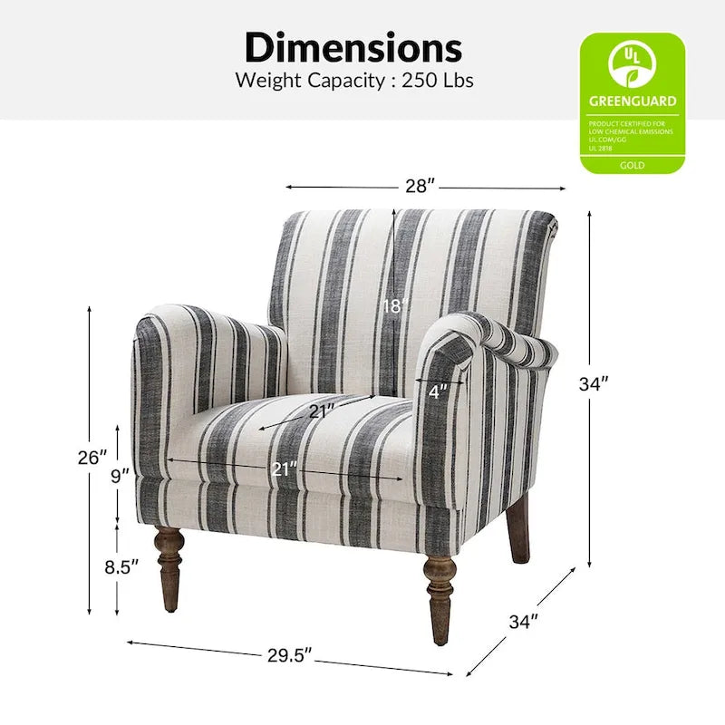 Fauteuil rayé classique et contemporain Seip avec pieds fuseaux par HULALA HOME