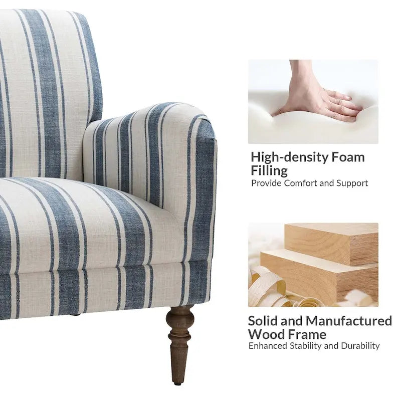 Fauteuil rayé classique et contemporain Seip avec pieds fuseaux par HULALA HOME