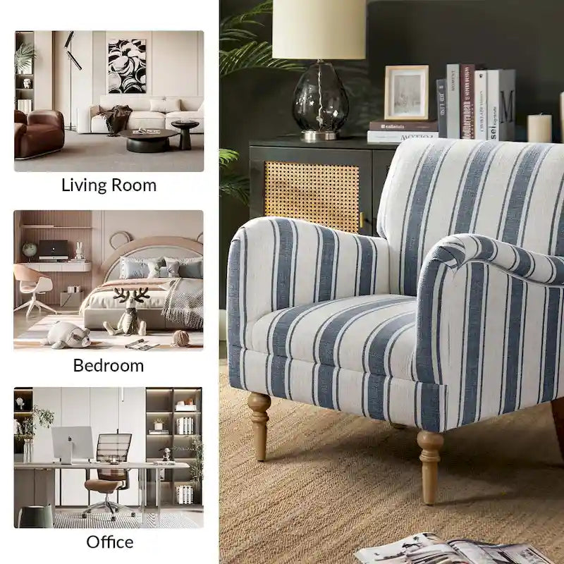 Fauteuil rayé classique et contemporain Seip avec pieds fuseaux par HULALA HOME