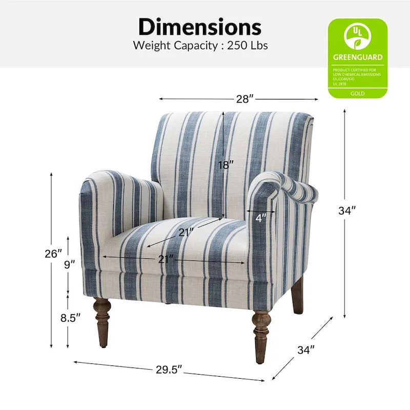 Fauteuil rayé classique et contemporain Seip avec pieds fuseaux par HULALA HOME