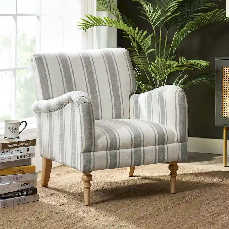 Fauteuil rayé classique et contemporain Seip avec pieds fuseaux par HULALA HOME