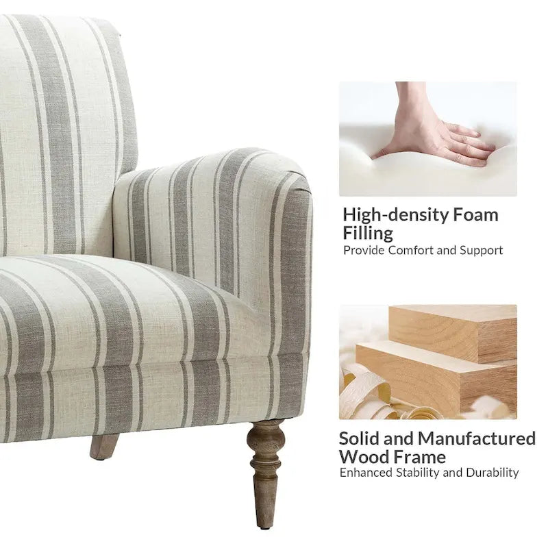 Fauteuil rayé classique et contemporain Seip avec pieds fuseaux par HULALA HOME
