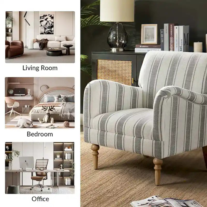 Fauteuil rayé classique et contemporain Seip avec pieds fuseaux par HULALA HOME