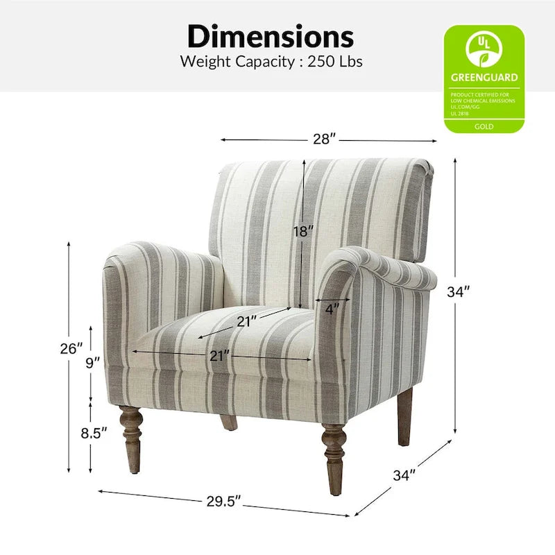 Fauteuil rayé classique et contemporain Seip avec pieds fuseaux par HULALA HOME