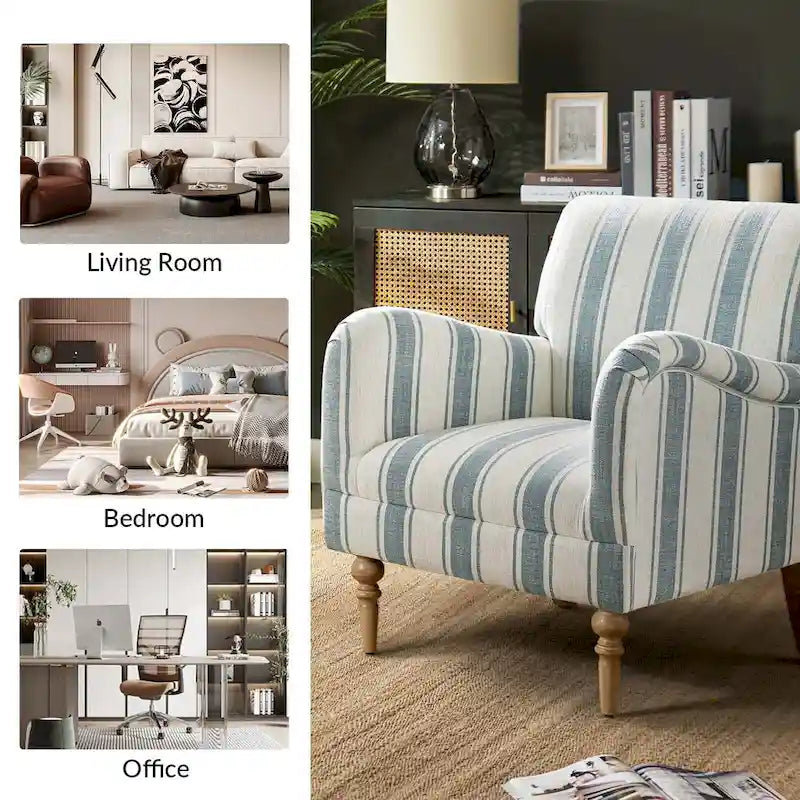 Fauteuil rayé classique et contemporain Seip avec pieds fuseaux par HULALA HOME