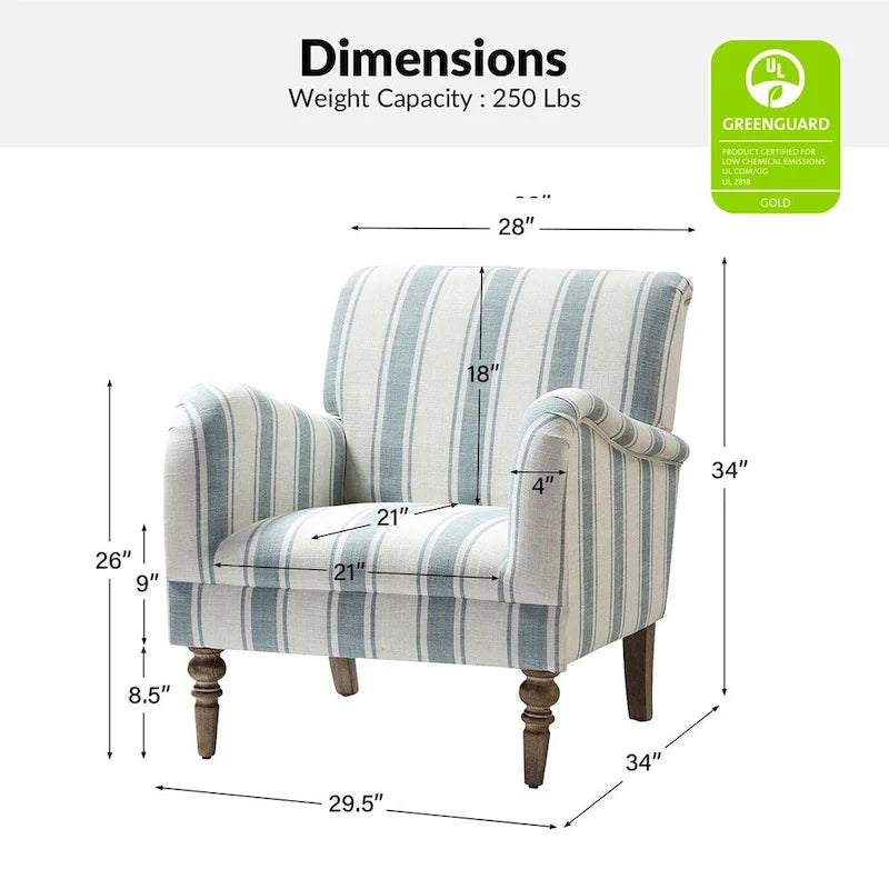 Fauteuil rayé classique et contemporain Seip avec pieds fuseaux par HULALA HOME
