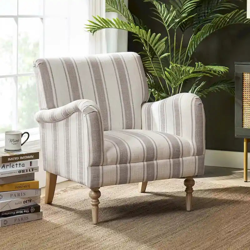 Fauteuil rayé classique et contemporain Seip avec pieds fuseaux par HULALA HOME