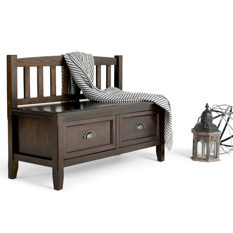 WYNDENHALL Portland Banc de rangement de transition en BOIS MASSIF de 42 pouces de large avec tiroirs – 42 pouces de large