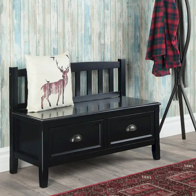 WYNDENHALL Portland Banc de rangement de transition en BOIS MASSIF de 42 pouces de large avec tiroirs – 42 pouces de large