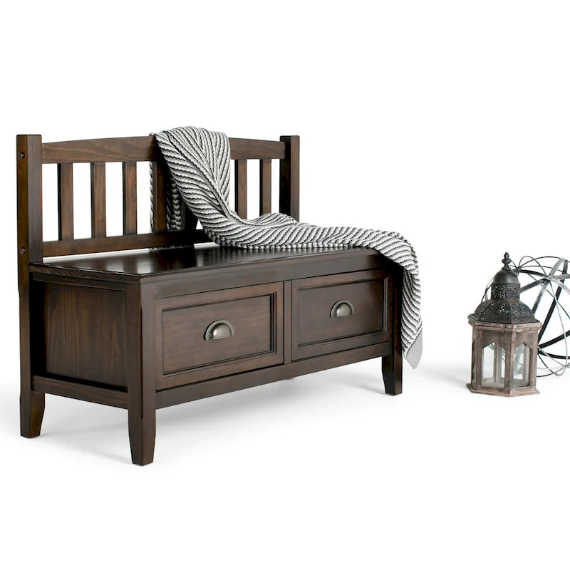 WYNDENHALL Portland SOLID WOOD 42 inch Wide Transitional Entryway Storage Bench with Drawers - 42 Inches wide