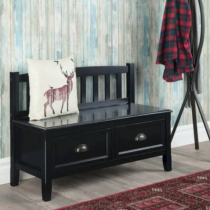 WYNDENHALL Portland Banc de rangement de transition en BOIS MASSIF de 42 pouces de large avec tiroirs – 42 pouces de large