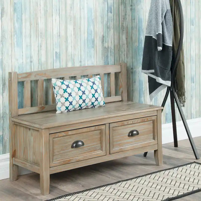 WYNDENHALL Portland Banc de rangement de transition en BOIS MASSIF de 42 pouces de large avec tiroirs – 42 pouces de large