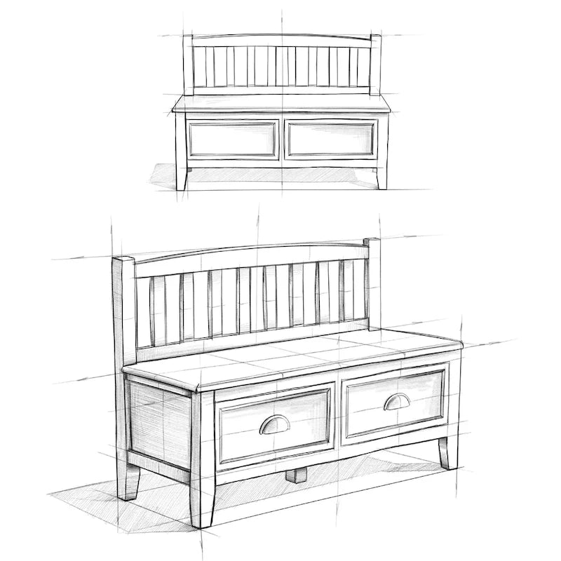 WYNDENHALL Portland Banc de rangement de transition en BOIS MASSIF de 42 pouces de large avec tiroirs – 42 pouces de large