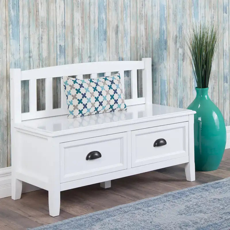 WYNDENHALL Portland Banc de rangement de transition en BOIS MASSIF de 42 pouces de large avec tiroirs – 42 pouces de large