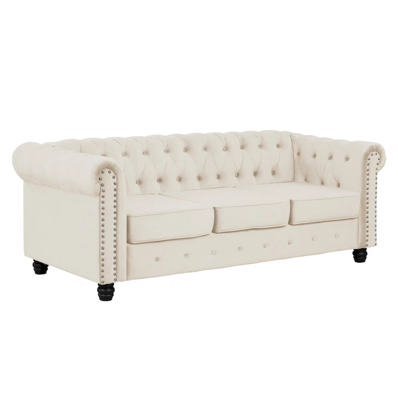 Morden Fort Canapé deux places et canapé club Chesterfield capitonnés en velours avec clous décoratifs pour salon (2 pièces)