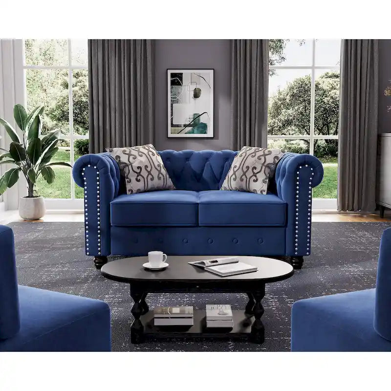 Morden Fort Canapé deux places et canapé club Chesterfield capitonnés en velours avec clous décoratifs pour salon (2 pièces)