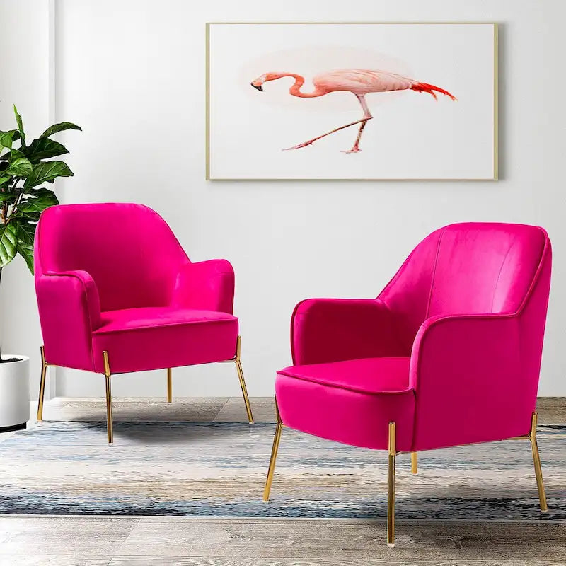 Lot de 2 fauteuils d'appoint Marina en velours moderne avec pieds dorés par HULALA HOME