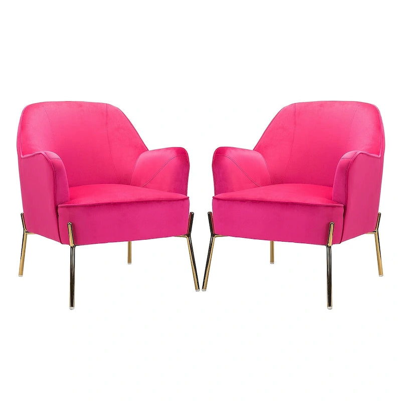 Lot de 2 fauteuils d'appoint Marina en velours moderne avec pieds dorés par HULALA HOME