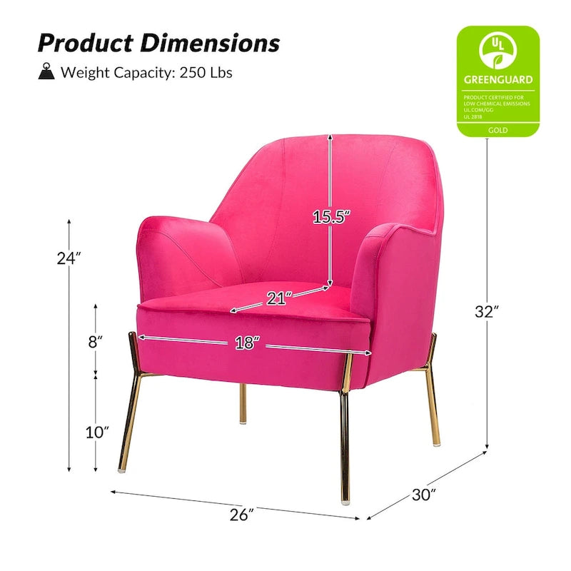 Lot de 2 fauteuils d'appoint Marina en velours moderne avec pieds dorés par HULALA HOME
