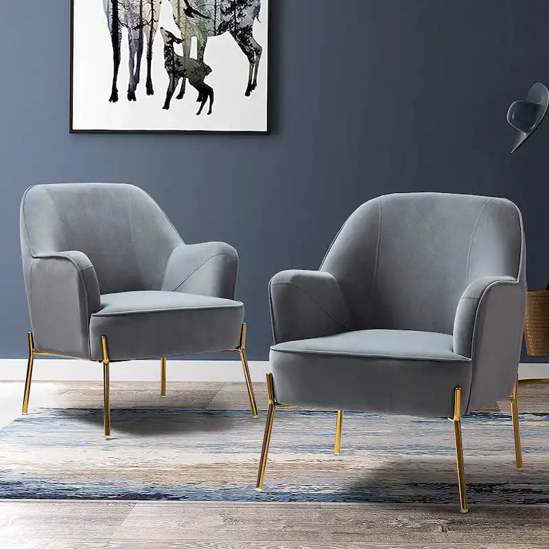 Lot de 2 fauteuils d'appoint Marina en velours moderne avec pieds dorés par HULALA HOME