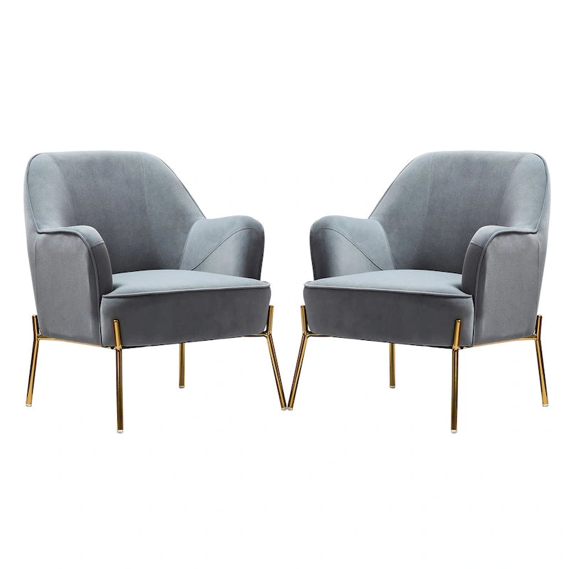 Lot de 2 fauteuils d'appoint Marina en velours moderne avec pieds dorés par HULALA HOME
